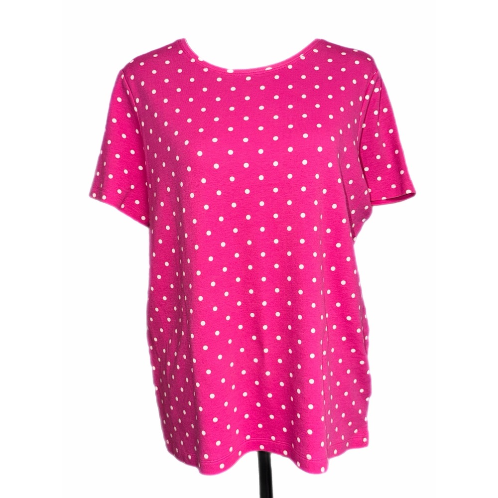 Kim Rogers Perfectly Soft Pink Polka Dot Cotton Short Sleeve Tee Shirt Medium